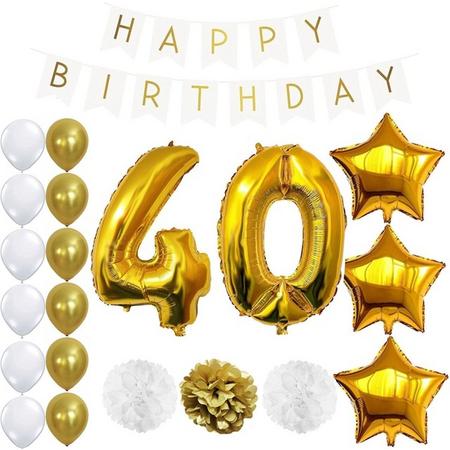 40 jaar decoratieset deluxe| feest decoratie / versiering | folie & latex ballonnen | pompons | Happy birthday banner | feestpakket | feestversiering | veertig / 40 jaar